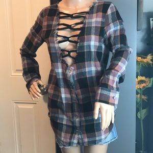 Gilded Intent date night flannel. Tie, and button